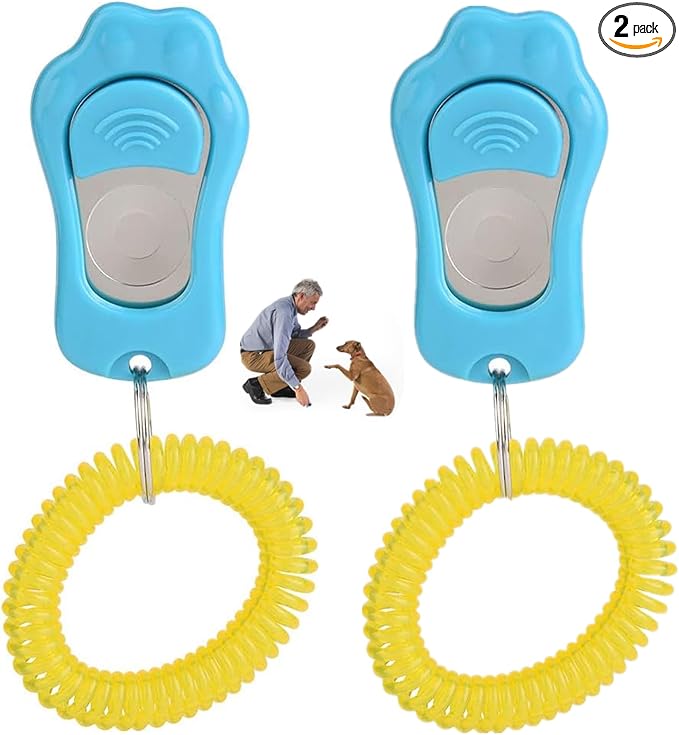 Dog Clicker for Training, 2 Packs Dog Training Clicker Pet Behavioral Training Clicker, Adjustable 3 Gears Pet Dog Training Clicker with Wrist Strap for Dogs Cats Birds Horses, Sky Blue