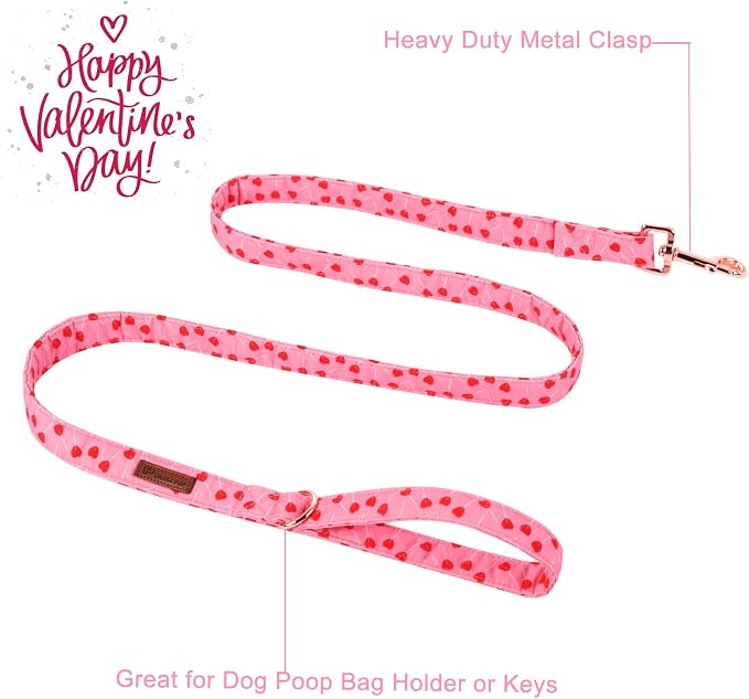 Valentine Dog Leash Match Dog Collar, Sturdy Durable Valentine’s Cotton Dog Leash, Pink Wedding Dog Training Leash for Small Medium Large Dog