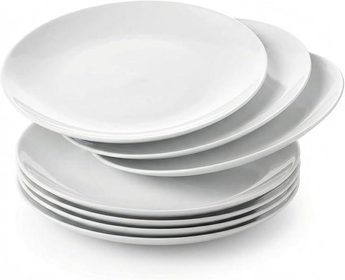 Corelle Vitrelle 6-Piece Salad Plates Set Triple Layer Glass and Chip Resistant, 8-1/2-Inch Lightweight Round Plates, Winter Frost White