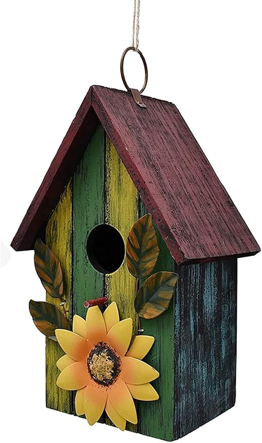 Linfevisi Wooden Bird House Bluebird Nest Box Birds Boxes Home Wood Birdhouses Hanging Outdoor Decorative for Wren Finch Chickadee Sparrows Cardinals Garden Tree 9.37 Inch Tall(Green)