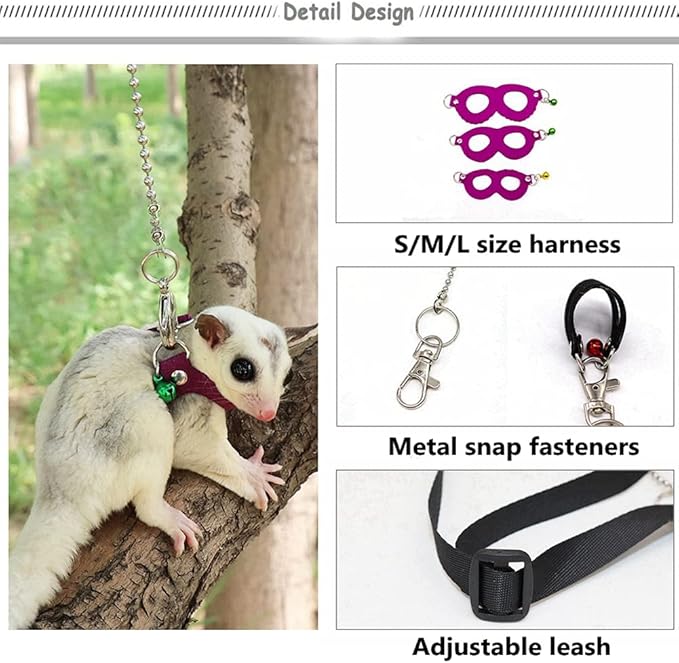 3 Pack Sugar Glider Harness and Leash Set - Adjustable Traction Rope Strap Anti-Biting Chain Rope, Small Animal Training Walking Vest Leash for Sugar Glider Squirrel Hamster Rat Birds Reptile (Yellow)