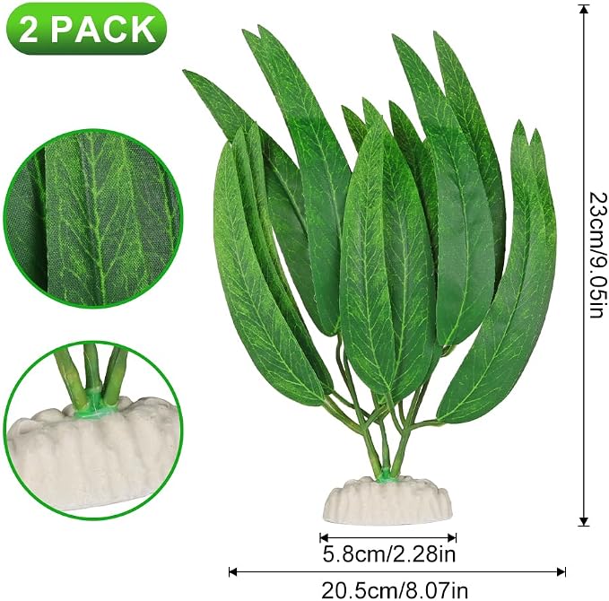 2Pcs Artificial Aquatic Plants Set - Lifelike Silk Fabric Leaves for Aquarium Decoration, Easy to Maintain, Vibrant Underwater Garden (Green)