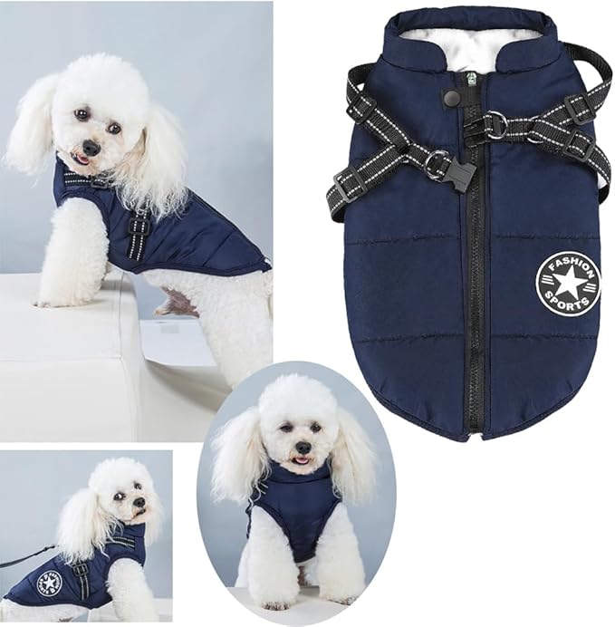 Aiboria Dog Jackets for Winter Windproof Waterproof 2 in 1 Outfit Cold Weather Coat Dog Vest Harness Puppy Winter Warm Jacket Blue XL