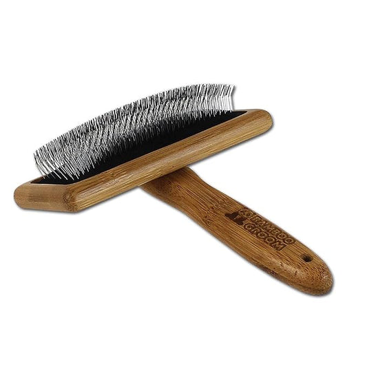 Alcott Bamboo Groom Slicker Brush with Stainless Steel Pins for Pets, Large, Brown