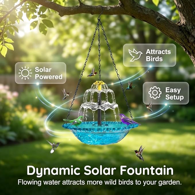 Solar Cascade Hanging Bird Bath Fountain, New Hanging Bird Bath with Flowing Water, Bird Bath Fountain Decorative Garden Yard Patio for Outdoor (Gray)