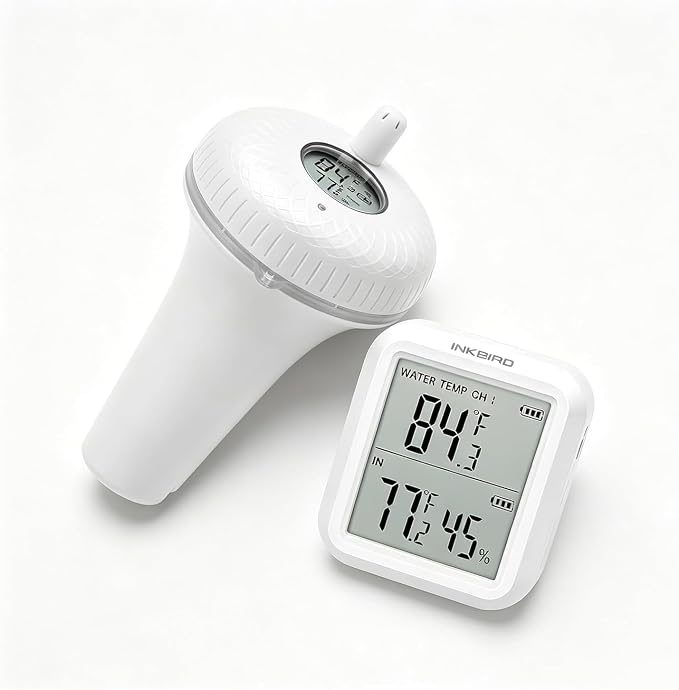 INKBIRD Pool Thermometer Wireless，Pool Temperature Thermometer Floating Easy Read for Swimming, Hot Tub, with Indoor Receiver for Temperature Reading