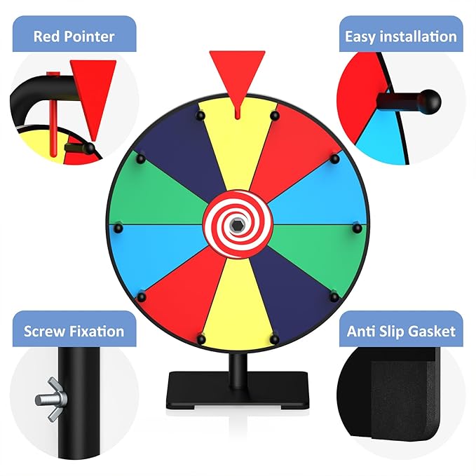 Facilife Spinning Wheel - 12 Inch Color Prize Wheel with Stand, Table Spinner for Trade Shows, Carnivals & Home Games