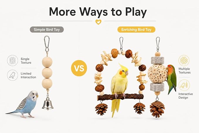 2 Pack Natural Bird Toys Set - Prickly Ash Wood Arch Swing with Walnuts & Cuttlebone - Sola Ball Shreddable Toy with Beak Grinding Pumice Stone, Cage Accessories for Cockatiel, Conure, Parakeets