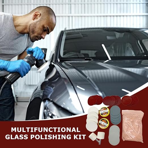 Glass Polishing Kit, Multifunctional Deep Scratch Remover Cerium Oxide | 34-Piece Multifunctional Cerium Oxide Polishing Powder, Glass Repair Kit for Windscreen, Windows, Tables, and Aquariums