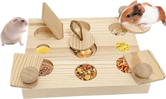 Wooden Hamster Foraging Toys,Enrichment Foraging Toy Guinea Pig Interactive Hide Treats Puzzle Snuffle Game Small Animal Chew Toys for Chinchilla Rat Bunny Hedgehog Gerbils