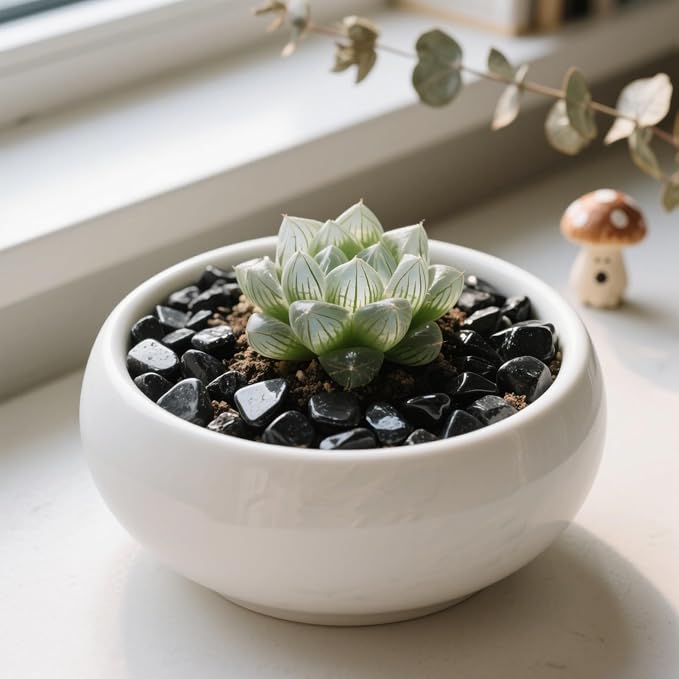 0.96LB Decorative Stones Fish Tank Gravel Succulent Rocks Natural Pebbles Vase Filler Aquarium Decor Crushed Quartz Polished Irregular Shaped Bulk - Black Obsidian