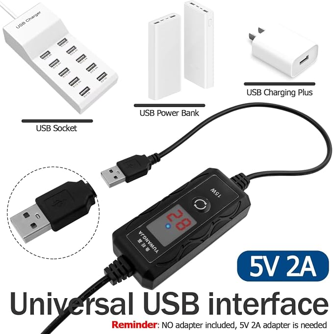 Mini Aquarium Heater 5V/2A USB 15W Super Small Fish Tank Heater with Digital Display Thermostat, Thickened Quartz Glass Betta Tank Heater Turtle Heater for Tanks up to 1 Gallon