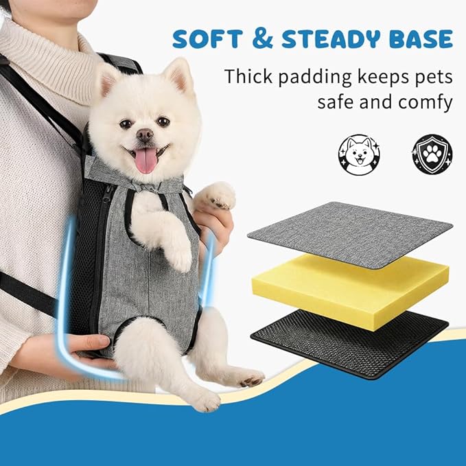 Dog Backpack Carrier, Front Pocket for Essentials, Pet Sling Front Backpacks for Small Medium Dogs 7-11 Lbs, Legs Out, Adjustable Wearable Puppy Chest Travel Bag, Easy-Fit for Hiking/Walking/Camping