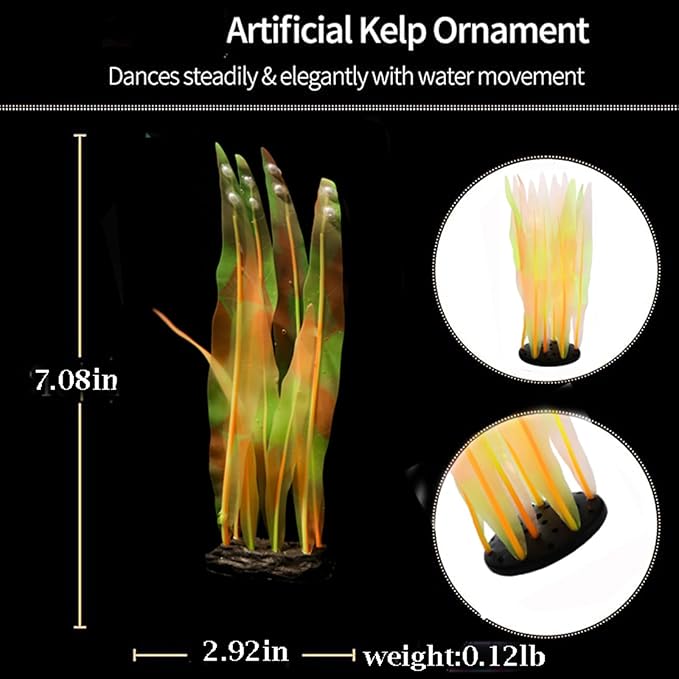 2Pcs Soft Silicone Aquarium Plants Glowing Kelp Fish Tank Plants Decor Artificial Aquarium Plant Decoration Simulation Artificial Water Grass for Fish Tank,Orange,7inch