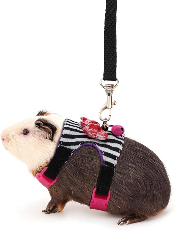 Hypeety Small Animal Harness Vest and Leash Set Soft Mesh Small Pet Harness Hamster Rabbit Chest Back Outdoor Leash Traction Rope for Ferret Guinea Pig Kitten Clothes Accessory (S, Black Stripe)