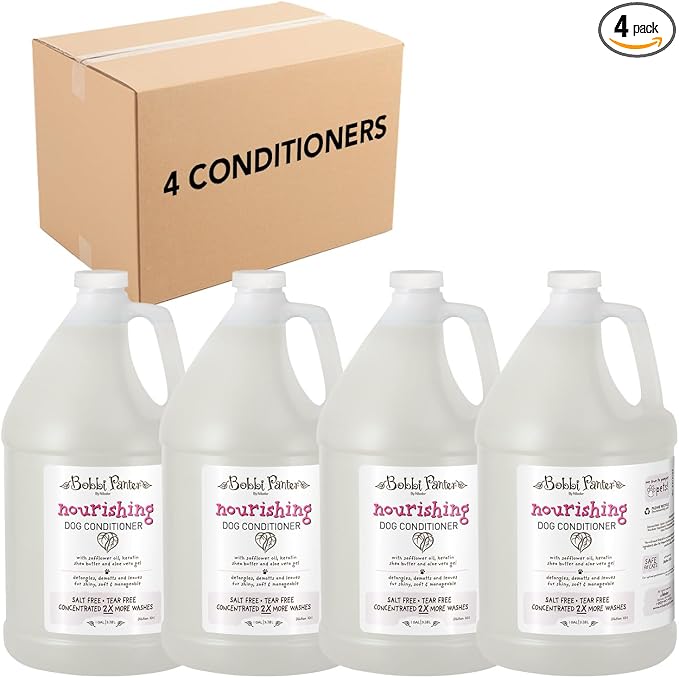 Bobbi Panter Nourishing Dog Conditioner Safflower Oil, Keratin, Shea Butter & Aloe Vera – Detangling Natural Formula for Soft, Smooth & Manageable Coat, 10:1 Concentrate, 1 Gallon (Case of 4)