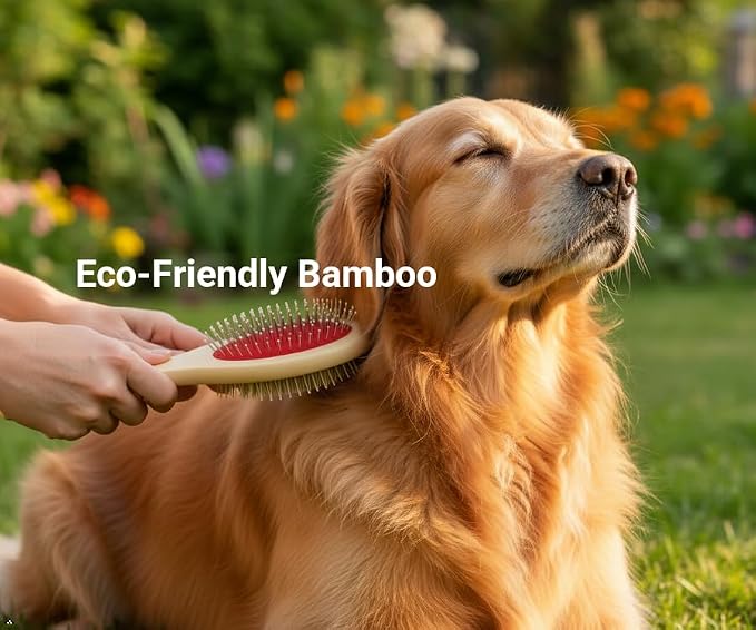 Double-Sided Pet Grooming Brush, Bamboo, for Dogs and Cats | Soft Bristles and Firm Pins, All Coat Types