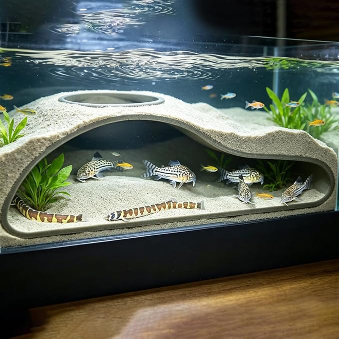 WADORN Aquarium Underground Tunnel Cave Plastic Under Gravel Tunnel Decor Sigle Hole Fish Tank Hideout Decor for Betta Fish Shrimp Corydoras Clown Loach Pleco Underwater Landscape, Black