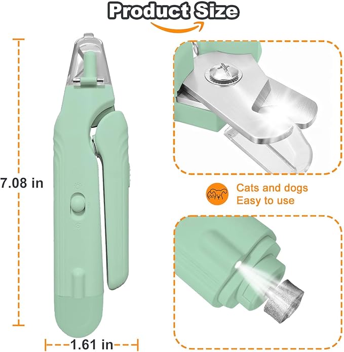 2-in-1 Dog Nail Grinder & Dog Nail Clippers Trimmers for Large Medium Small Dogs Cats Pets Claw Trimmer with LED Lights (Green)