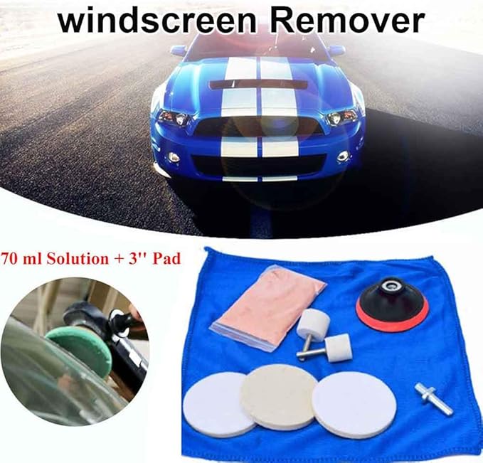 9Pcs/Set Glass Kit Multifunctional Deep Scratch Remover Car Polish Pad Cerium Oxide Polishing Powder Felt Polishing Wheel Set for Windscreen and Glass Repair