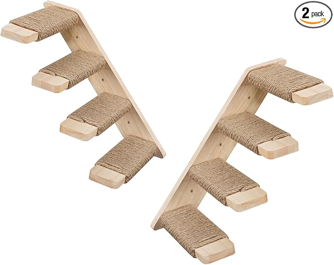 HOOBRO Cat Wall Shelves Set of 2, Wood Wall Mounted 4-Level Cat Wall Steps, Cat Wall Climber Furniture, Cat Climbing Shelves with Jute Scratching Steps, for Cat Perches and Platforms, Nature NL42CS03