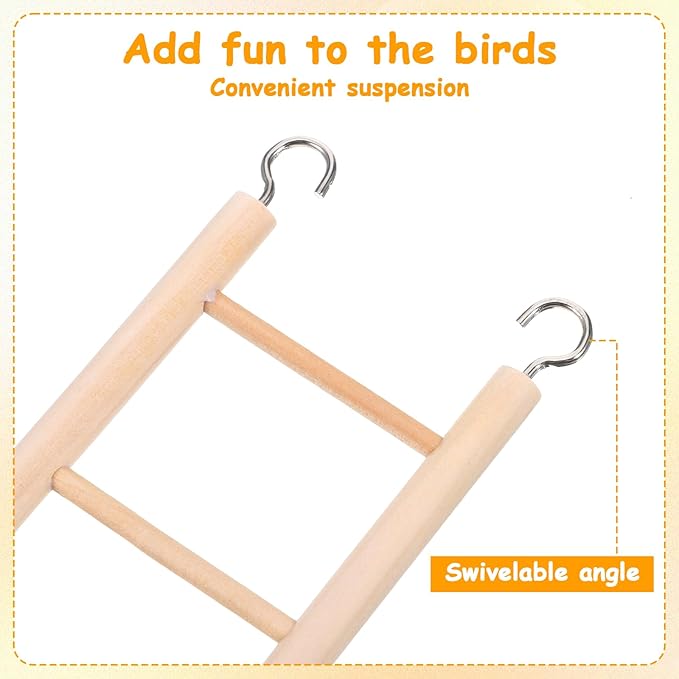 3 Pcs Bird Ladder Natural Wooden Bird Cage Ladder Set 6 Step/7 Step/8 Step Birds Cage Accessories Climbing Toys Wood Perch for Parrots Parakeets Cockatoo Lovebirds
