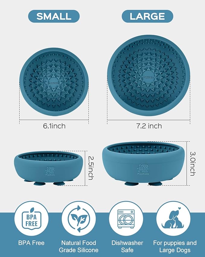 Dog Lick Bowl for Dogs, Lick Mat, Slow Feeder Lick Bowl with Strong Suction, BPA-Free Silicone, Freeze Licking Bowl for Anxiety Relief, Enrichment & Distraction, Dishwasher Safe (Blue, L)