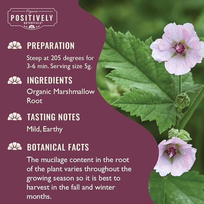 Organic Positively Botanicals Company, Marshmallow Root Herbal Tea, Loose Leaf Botanical, 16 Ounce