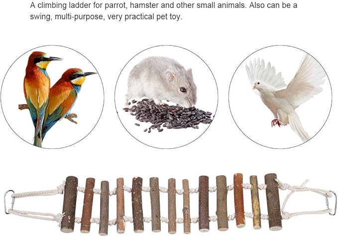 Wooden Bird Hanging Ladder, Parrot Rope Wood Ladder with Rope Swing Bridge for Lovebirds Parakeets Parrots African Grey Cockatiel Pet Training Toys