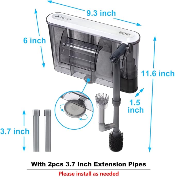 DaToo Aquarium Hang On Filter Small Fish Tank Hanging Filter Power Waterfall Filtration System for 20 to 30 Gallon Aquariums