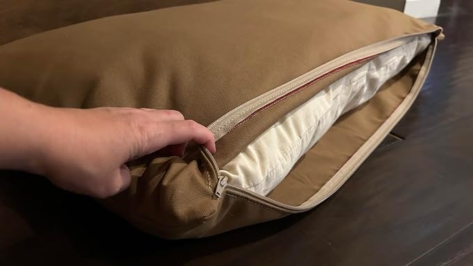 Natural Cotton Canvas Dog Bed – Raw Cotton Filled Pet Cushion Insert, Breathable Eco-Friendly Dog Mattress, Durable Washable Cover with Zipper (Medium Brown, Medium 42"x29"x4")