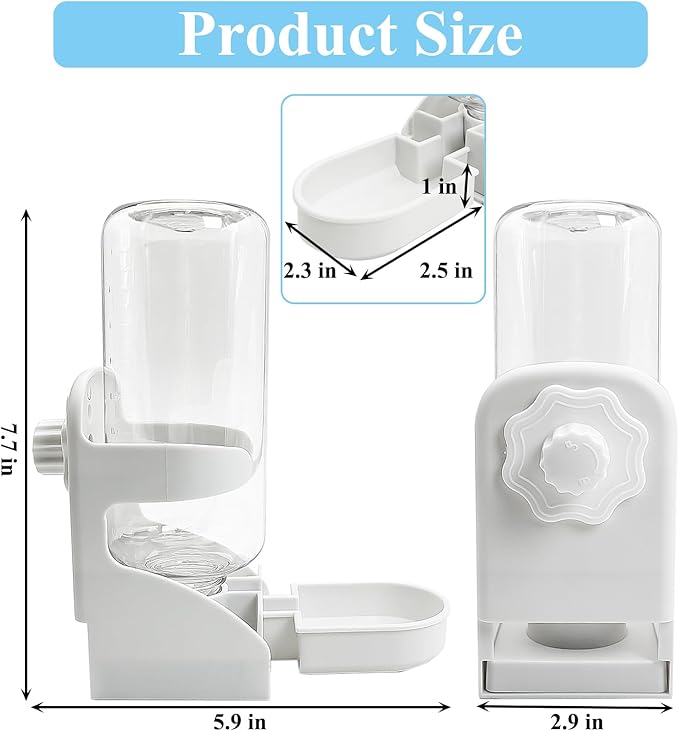 kathson Rabbit Water Dispenser for Cage 17 Oz Hanging Guinea Pig Water Bottle No Drip Gravity Automatic Bunny Water Bottle No Leak Small Animal Water Bottle for Chinchilla Ferret Hamster（White）