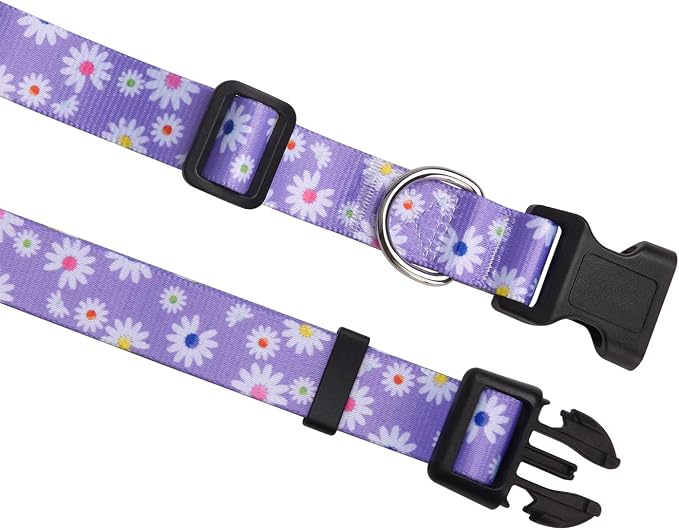 MarukoPet Dog Collar, Adjustable for Small Medium Large Dogs Puppy, Cute Design with Bohemia Floral Tribal Geometric Patterns Boys Girls Dog Collar(Purple Daisy-S)