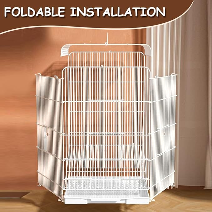 23.6-Inch Household Bird Cage with Top Handle, Small Metal Bird Cage with Removable Slide-Out Tray, Lightweight Travel Bird Cage for Indoor Outdoor Home Bird Feeding