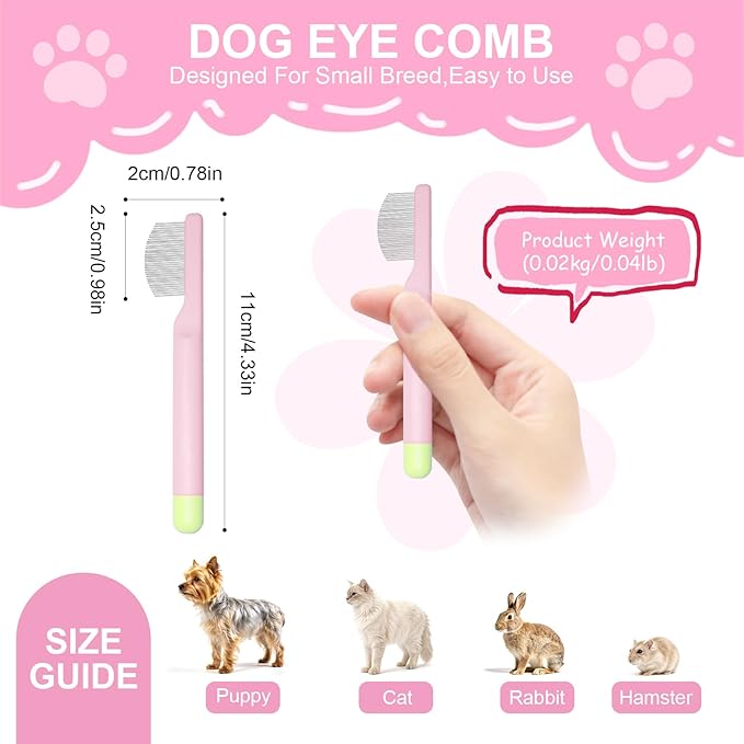 Pet Eye Comb for Small Dogs Cats Hamsters, Tear Stain Remover Grooming Brush, Gentle Face Paw Coat Cleaning, Handheld Design for Yorkie Shih Tzu Maltese Teddy Mini Poodle, Puppy Essentials