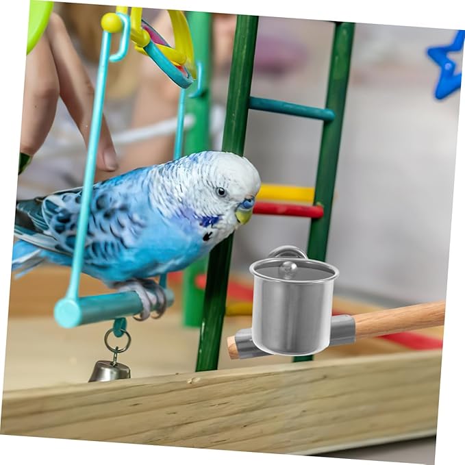 LIOOBO Stainless Steel Bird Feeder Cups for Small Birds Food and Water Bowls with Clamp for Parakeets Cockatiels and Other Cage Birds Durable Bird Feeding Dish for Parrot Cage