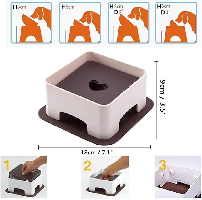 Bulldog Bowl Anti-Slip Dog Cat Dish Detachable Dog Bowls Pet Sterile Tilted Pet Feeder Slope Base (White,Ceramic-1.5 Cup