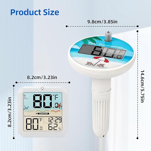 AHJ Wireless Digital Pool Thermometer Floating for Pool Swimming Hot Tub | Water Temperature Thermometer IPX8 Digital Wireless Pool Thermometer with Indoor Temperature for Aquariums Spa Hot Tub