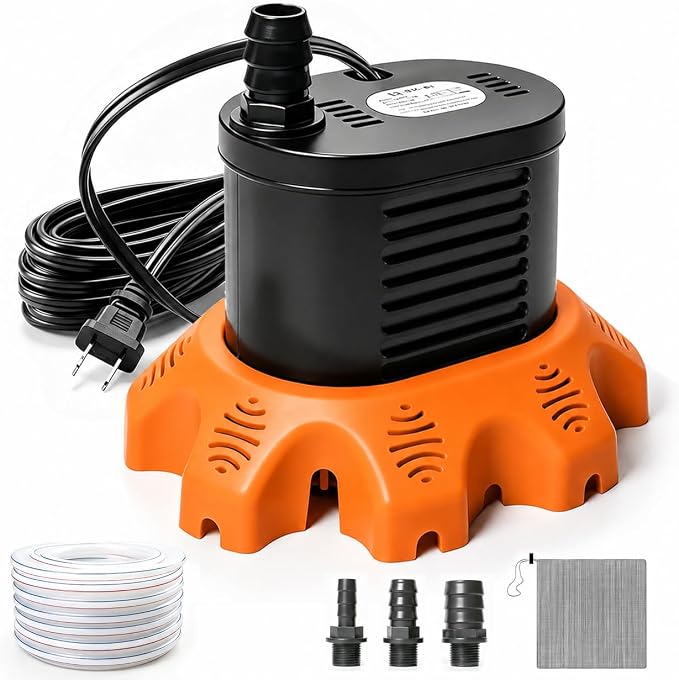 Pool Cover Pump Above Ground, 850 GPH Submersible Sump Pump for Pool Drain | 16FT Drain Hose, 25FT Power Cord, 3 Adapters, Safety and Sturdy, Powerful Water Removal for Pool Cover and Above Ground Pool