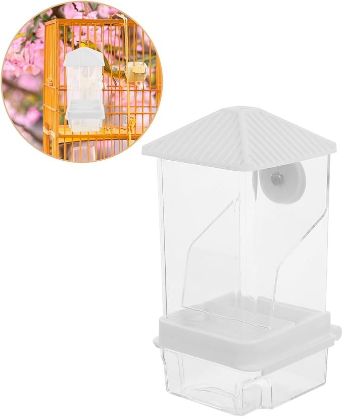 Cabilock Automatic No-Spill Bird Feeder with Anti-Splash Design White Pet Bird Feeding Station and Seed Container for Small Parrot Species