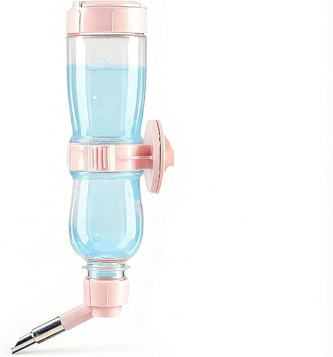 17oz/500ml Guinea Pig Water Bottle No Drip, Easy Top Fill Small Animal Water Dispenser, Leak Proof Pet Drinker Keeps Cages Dry for Rabbit, Chinchilla, Hamster, Pink