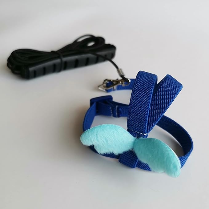 Pet Parrot Bird Harness Leash Adjustable Bird Flying Harness Traction Rope with Cute for Parrots Budgerigar Lovebird Cockatiel Mynah Outdoor Training Toy (Mannikin/Finch,Blue)