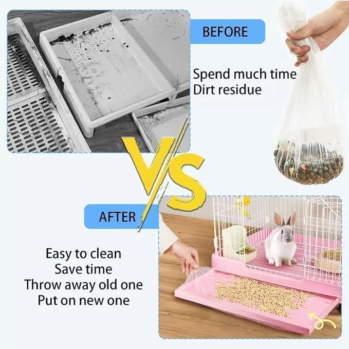 Tfwadmx 50 Pcs Disposable Rabbit Cage Liner, 27"x19" Clear Plastic Bunny Cage Tray Liners,Guinea Pig Toilet Film Liner Bag for Ferret,Hamster,Hedgehog,Birds and Small Animals