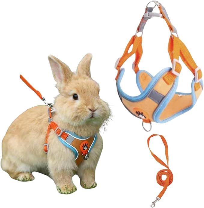 Bunny Harness and Leash Set, Adjustable Breathable Mesh Rabbit Vest with Reflective Strips, Escape Proof Small Pet Walking Training Gear for Rabbits, Kittens, Ferrets, Guinea Pigs, Puppies (XXS)