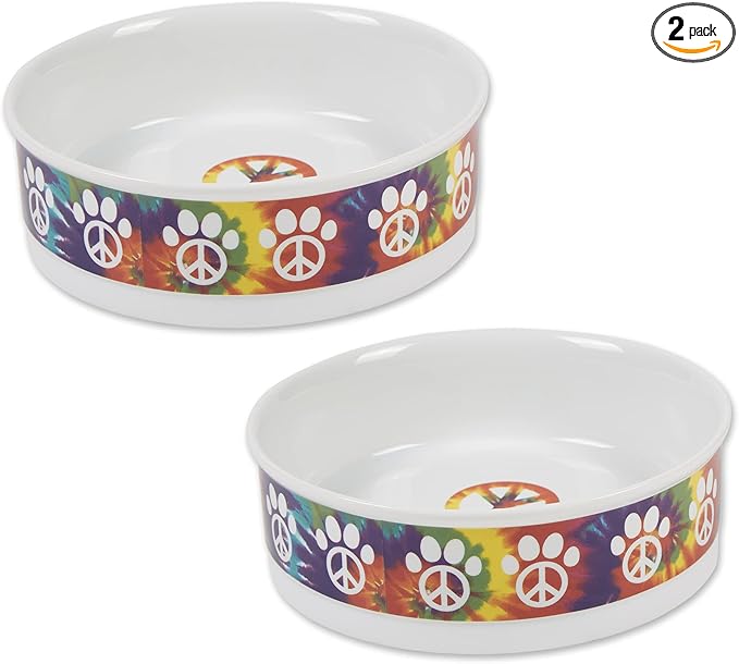 Bone Dry Ceramic Food Bowls, Non-Slip & Dishwasher Safe, Large Set, 7.5x2.4, Peace Paw, 2 Count