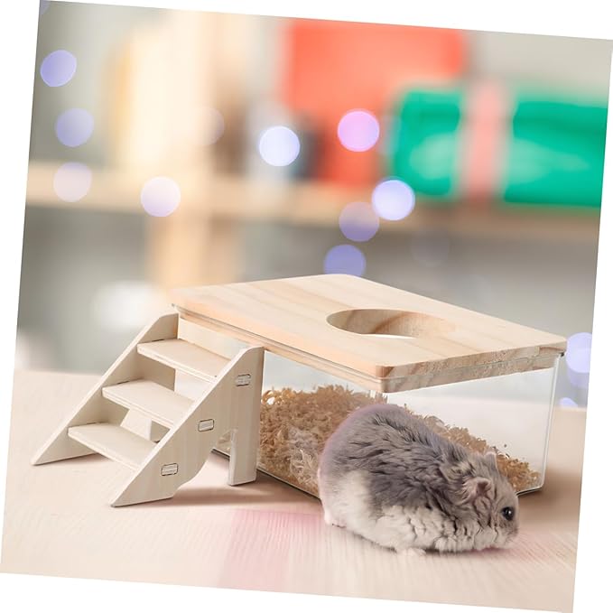 Yardwe Hamster Bathroom Bath Sand Box Ladder Chinchilla Dust Bath Container Storage Box for Hamster Accessories
