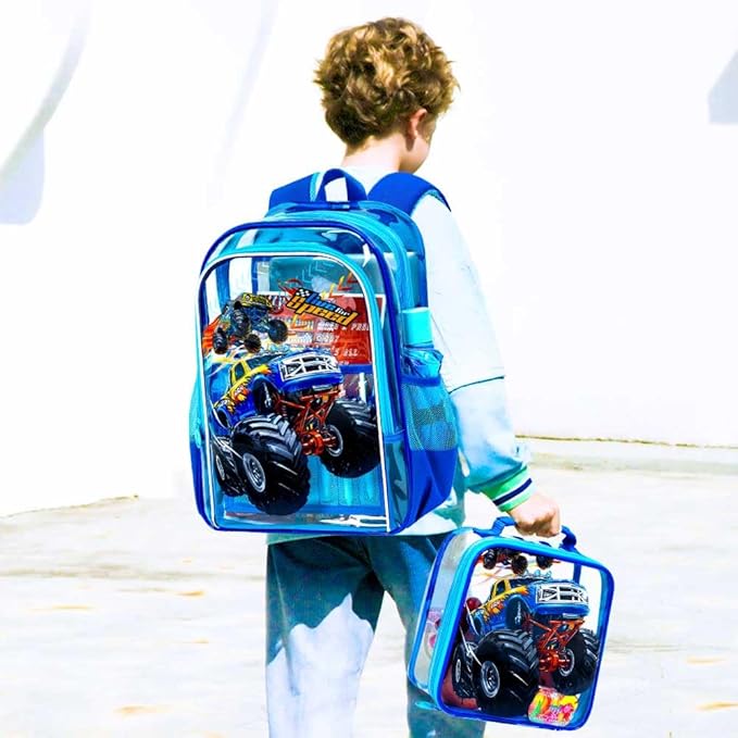 KLFVB 3PCS Clear Backpack for Girls and Boys, Kids See Through Backpacks Stadium Approved, Transparent Bookbag for Elementary