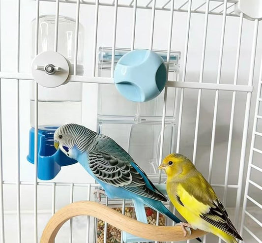 Automatic No Mess Bird Cage Feeder and Water Dispenser Set for Parakeet Cockatiel Parrot Lovebird, 2 in 1 Cage Hanging Food Bowl for Small Birds, No Spill Bird Feeder Container