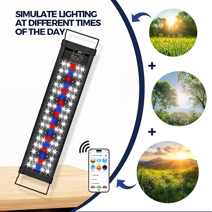 Smart LED Aquarium Light with App Control, Full Spectrum RGB, Bluetooth Enabled, Programmable Timer, Black, for Fish Tanks (WCL48-54B)
