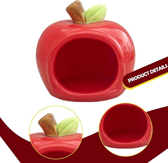Ceramic Hamster House Cartoon Pet Hideout Indoor Furniture Small Animal Nest for Hedgehog Chipmunk Rats Gerbils- Red